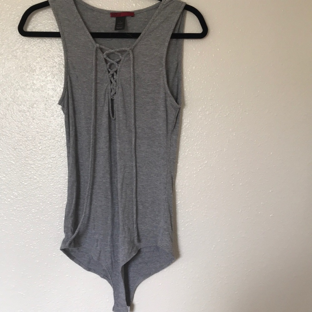 Ribbed Grey Lace up Body Suit